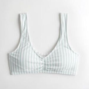 NWOT Hollister Scooped Mint Green Striped Cinched Front Bikini Top (size L)